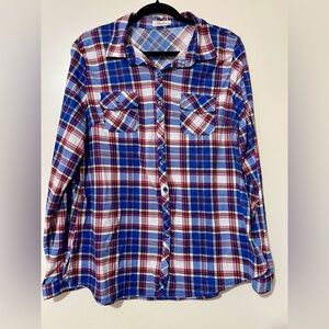 Minette Blue and Red Plaid Button-Up Shirt